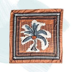 Tropical Palm Tree Satin Pareo Scarf Bandanna Sarong Versatile Resortwear